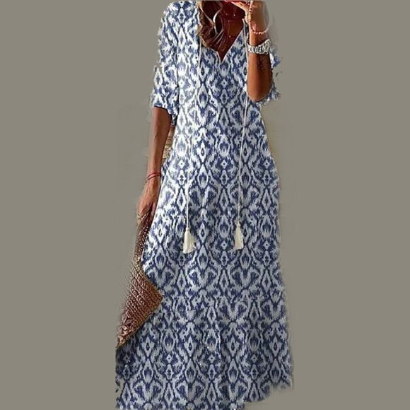 “Boutique (unbranded)” Dresses & Skirts - Blue & White Boho Maxi Dress - XL